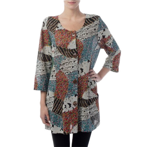 JOSEPH RIBKOFF Size 8 Oversized Colorful Knit Patterned Button Up Pockets Tunic